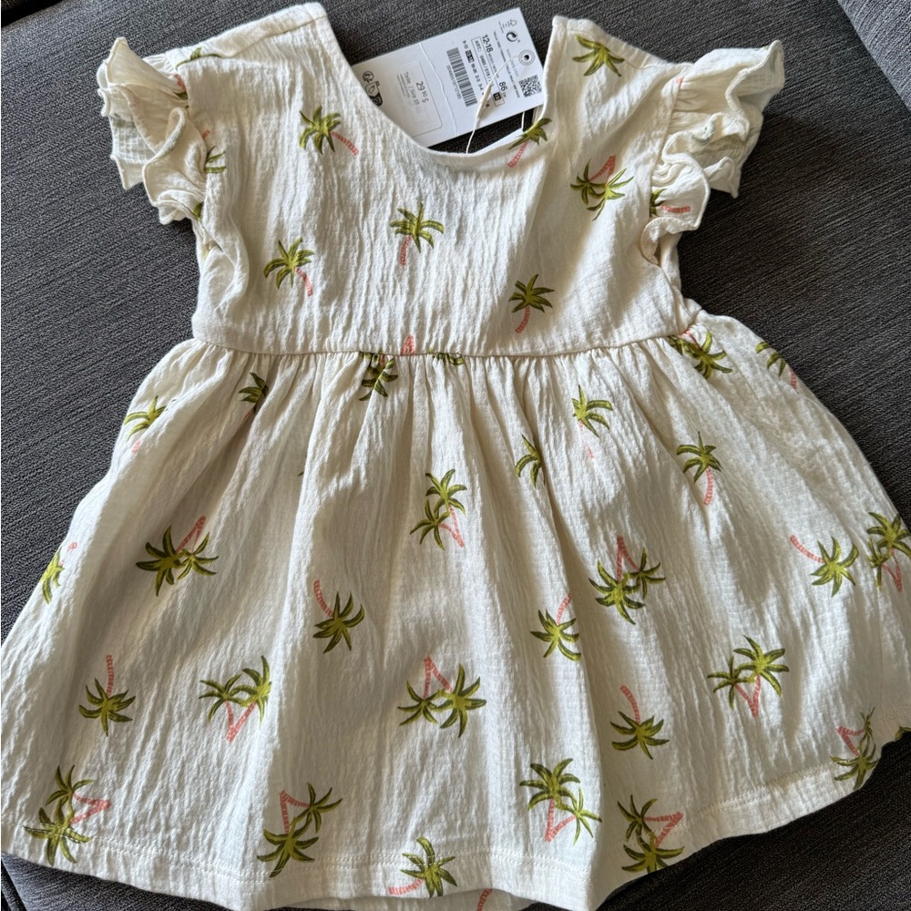 Cream Dress with Palm Tree Print Zara 12-18 mths new w/tag $20